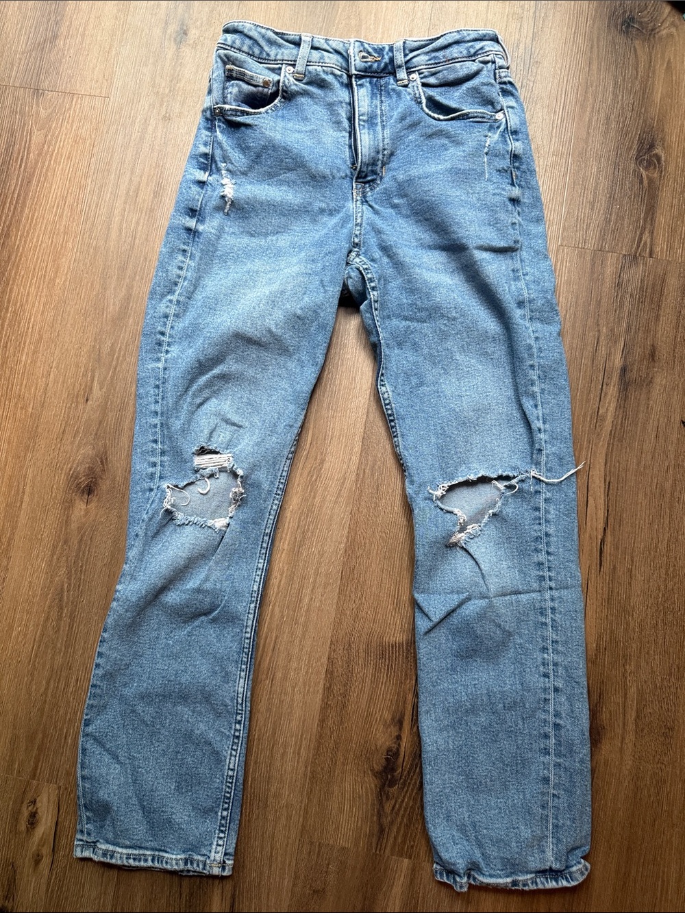 &Denim Straight High-Waist Ankle Jeans - Light Blue